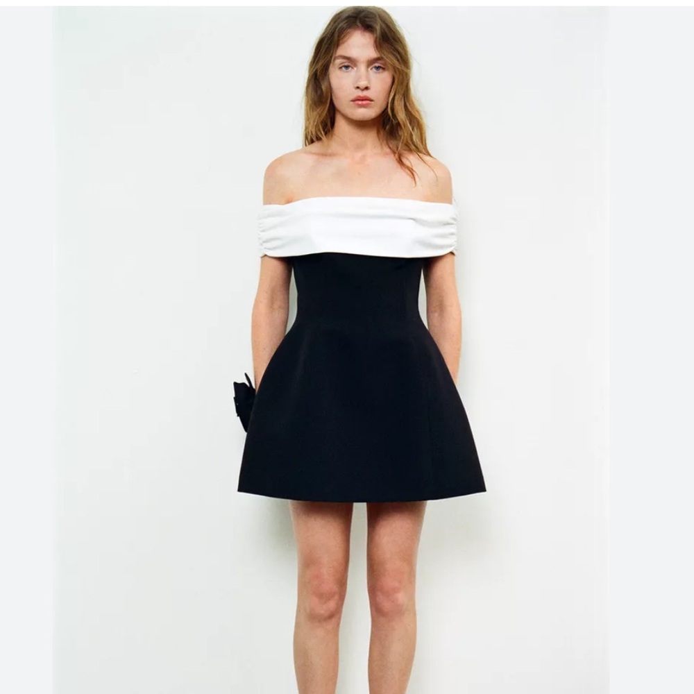 Zara NWT contrast strapless mini dress black
and white 2663/777